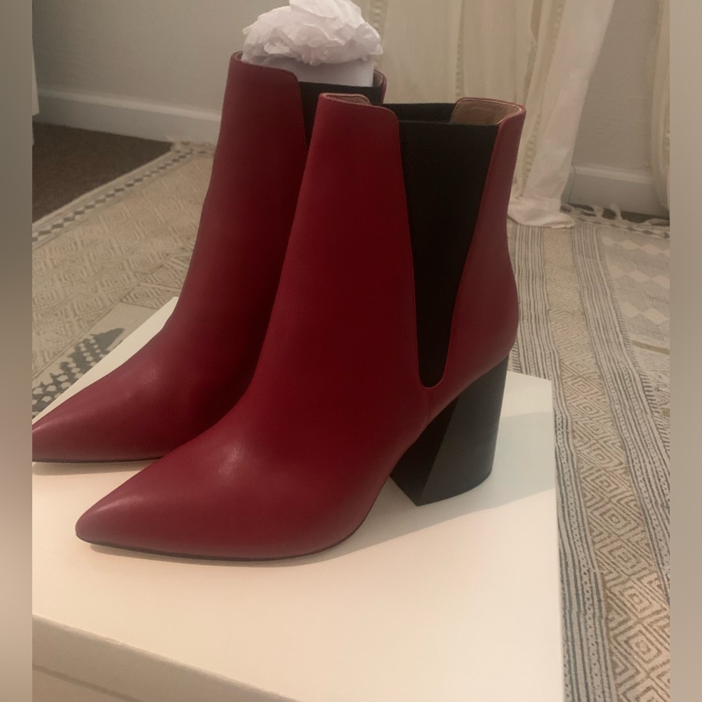 Joie red leather booties